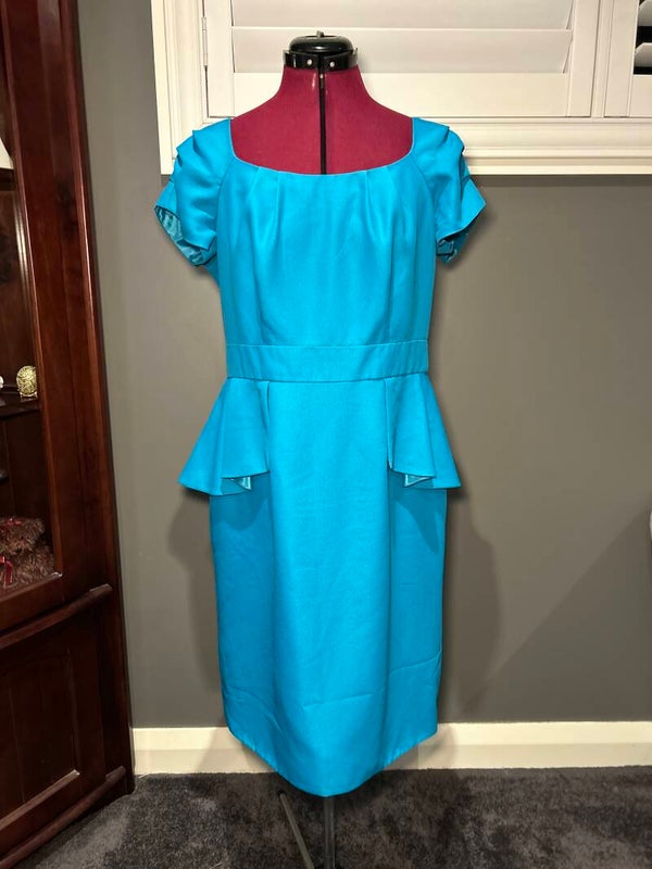 Handmade Vintage satin aqua dress with peplum