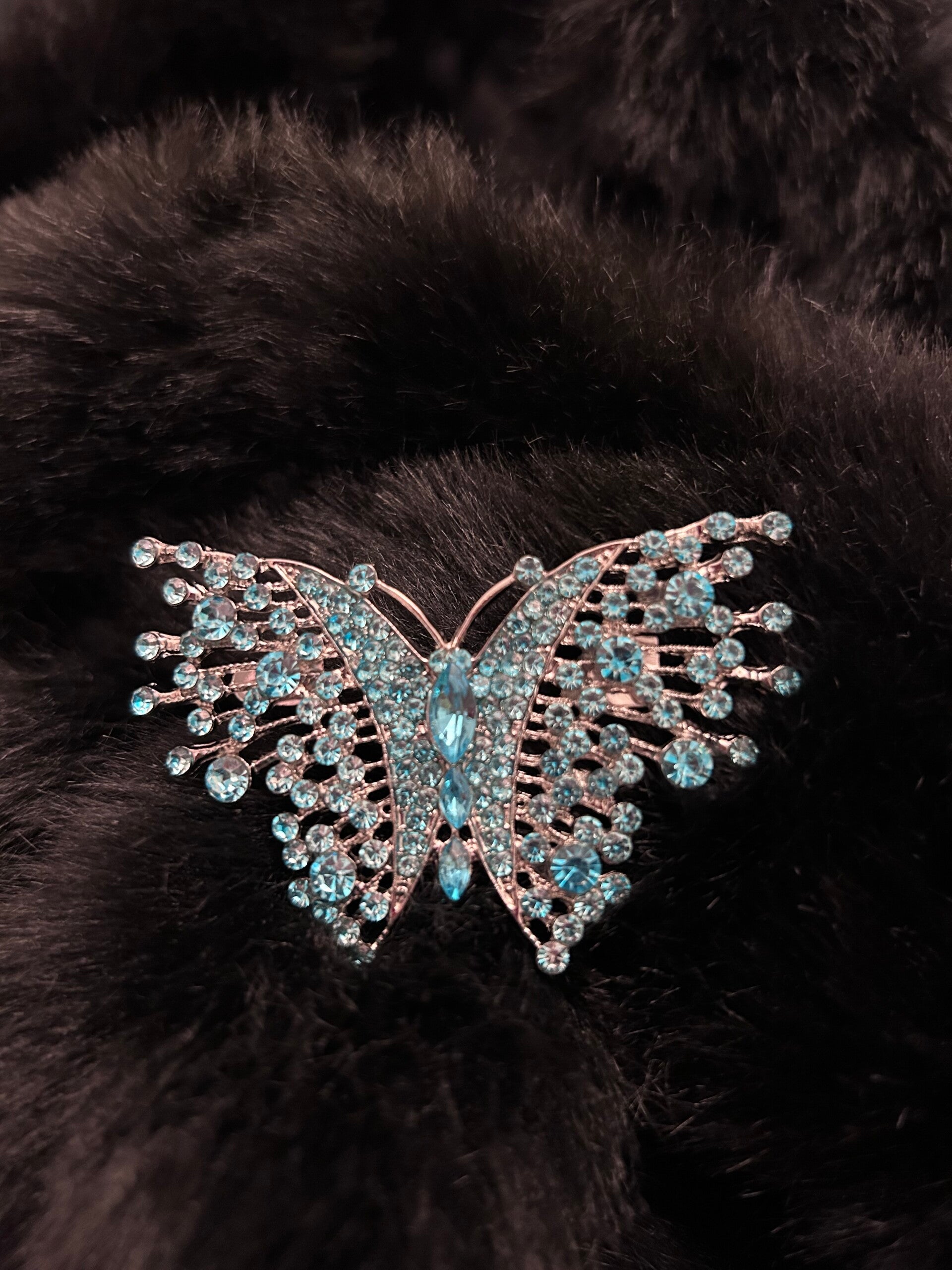 Blue rhinestone butterfly brooch