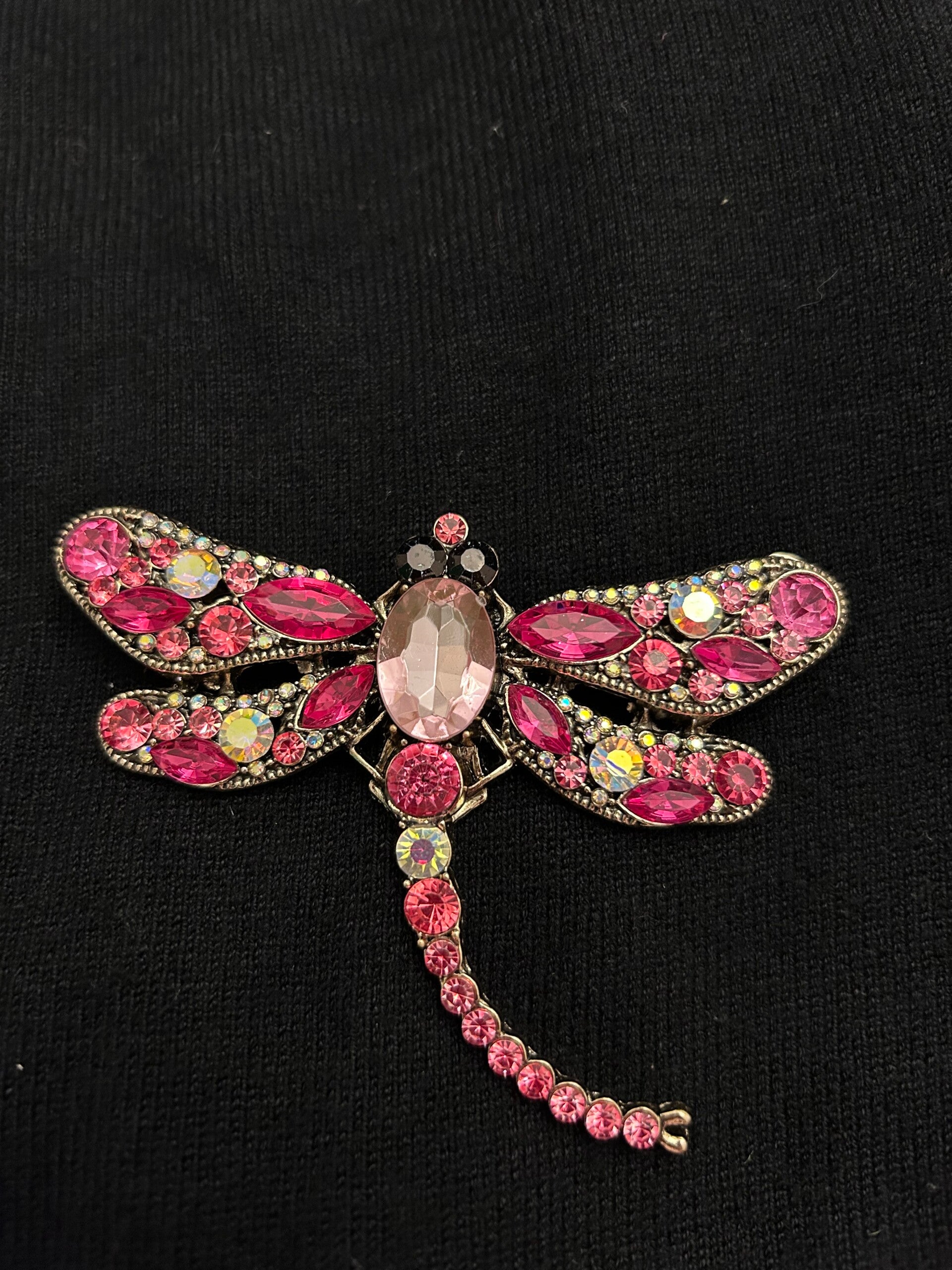 Pink rhinestone dragonfly brooch