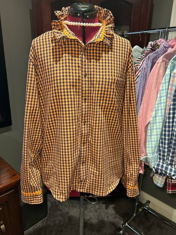 Preloved and Re- purposed 💕 Mens shirt converted into a fun frilled collar ladies shirt.