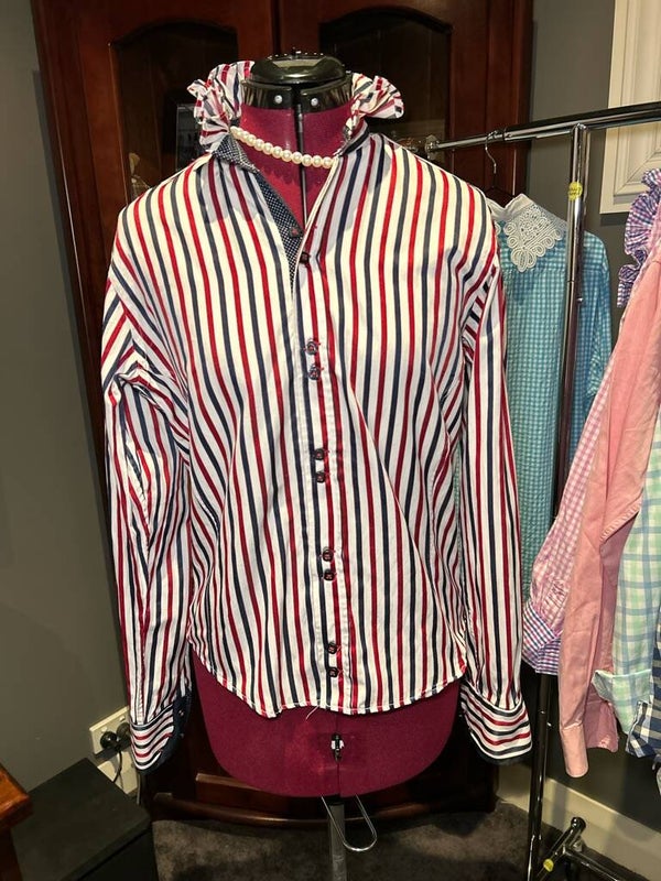 Preloved and Re- purposed 💕 Mens shirt converted into a fun frilled collar ladies shirt.