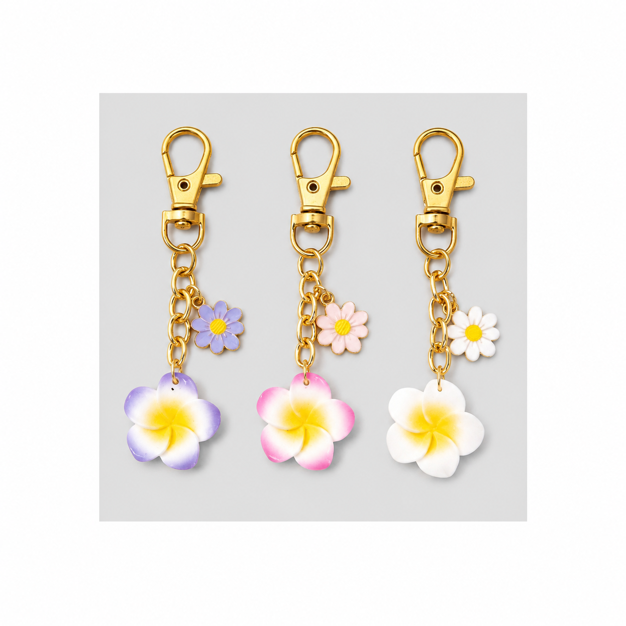 porte Clés - Résine fleur tropical marguerite lot x 3