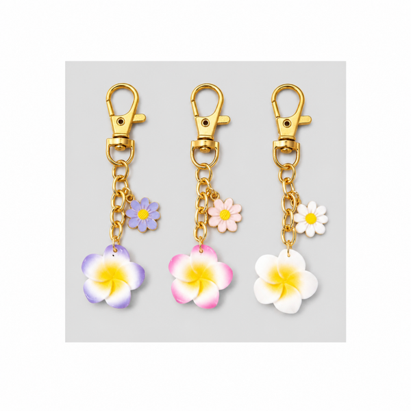 porte Clés - Résine fleur tropical marguerite lot x 3
