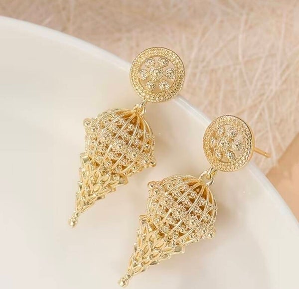 Elegant Gold Dome Drop Earrings
