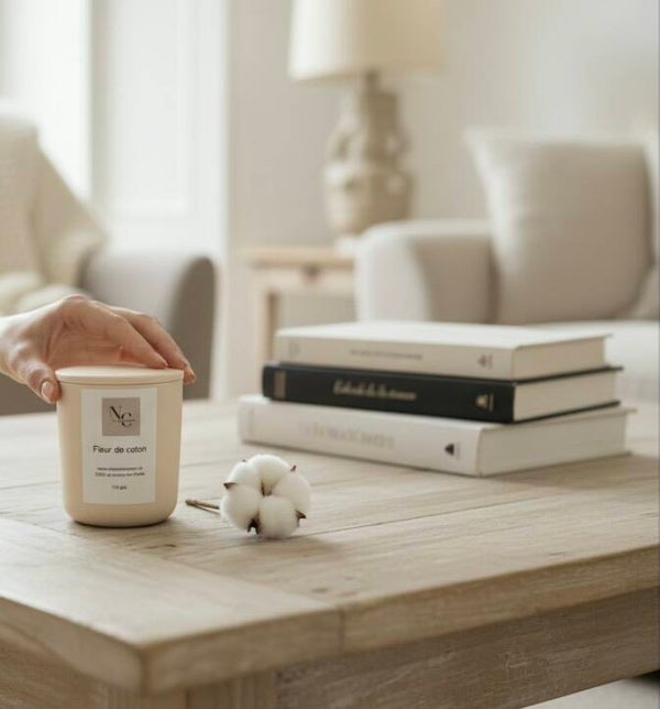 Bougie Parfum Fleur de Coton – Douceur & Pureté