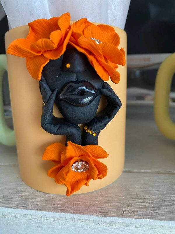 Mug Femme Fleurs — Fimo modelé à la main