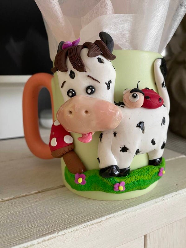 Mug Vache — Fimo modelé à la main