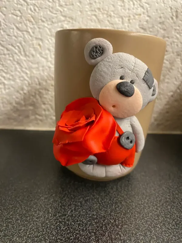 🧸 Mug beige Ourson en fimo – création artisanale