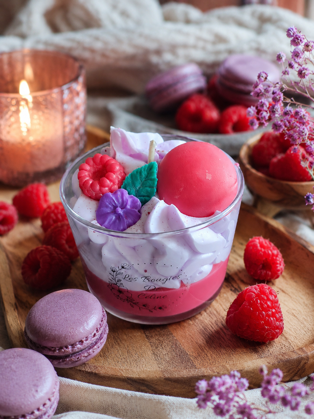 Bougie Gourmande Macaron Framboise Violette