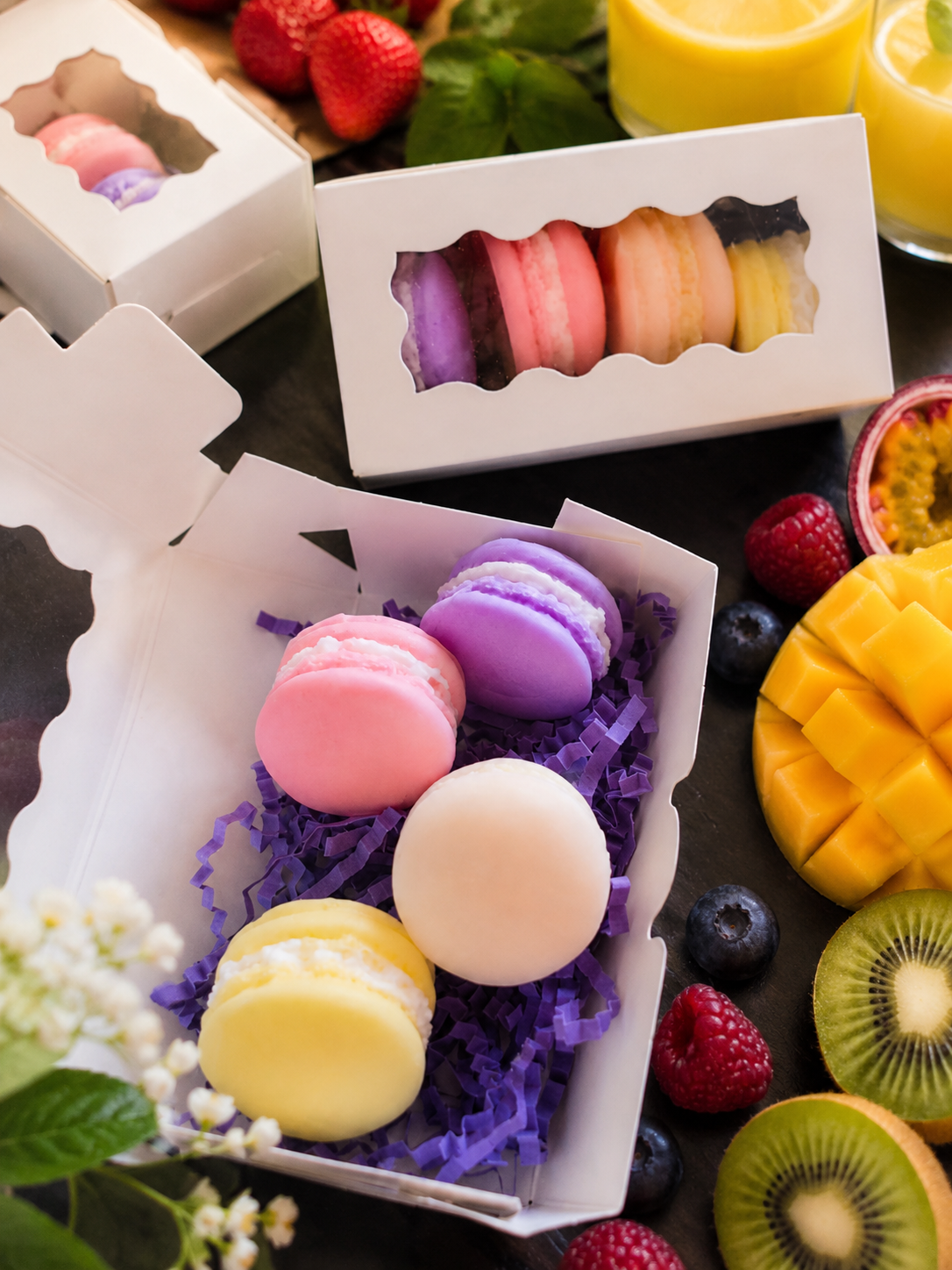 Coffret de 4 macarons parfumés "Les fruités"