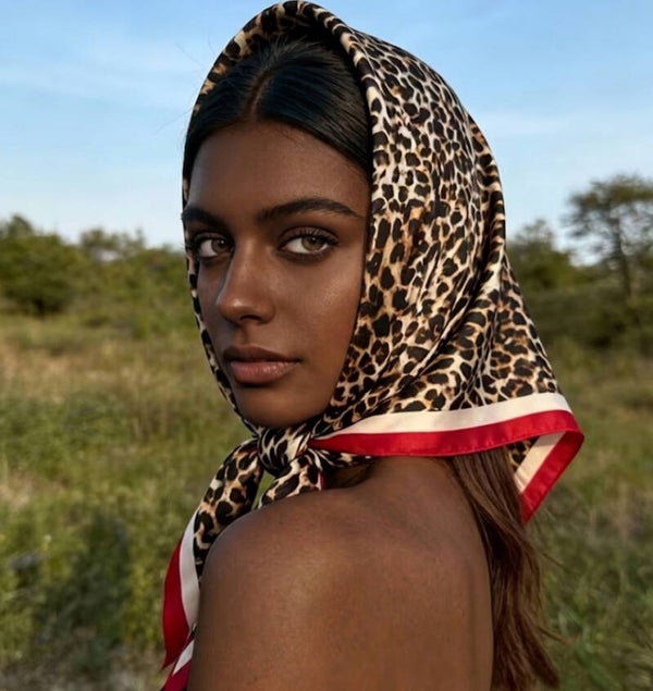 RED/WHITE/BLACK SILK LEOPARD SCARF