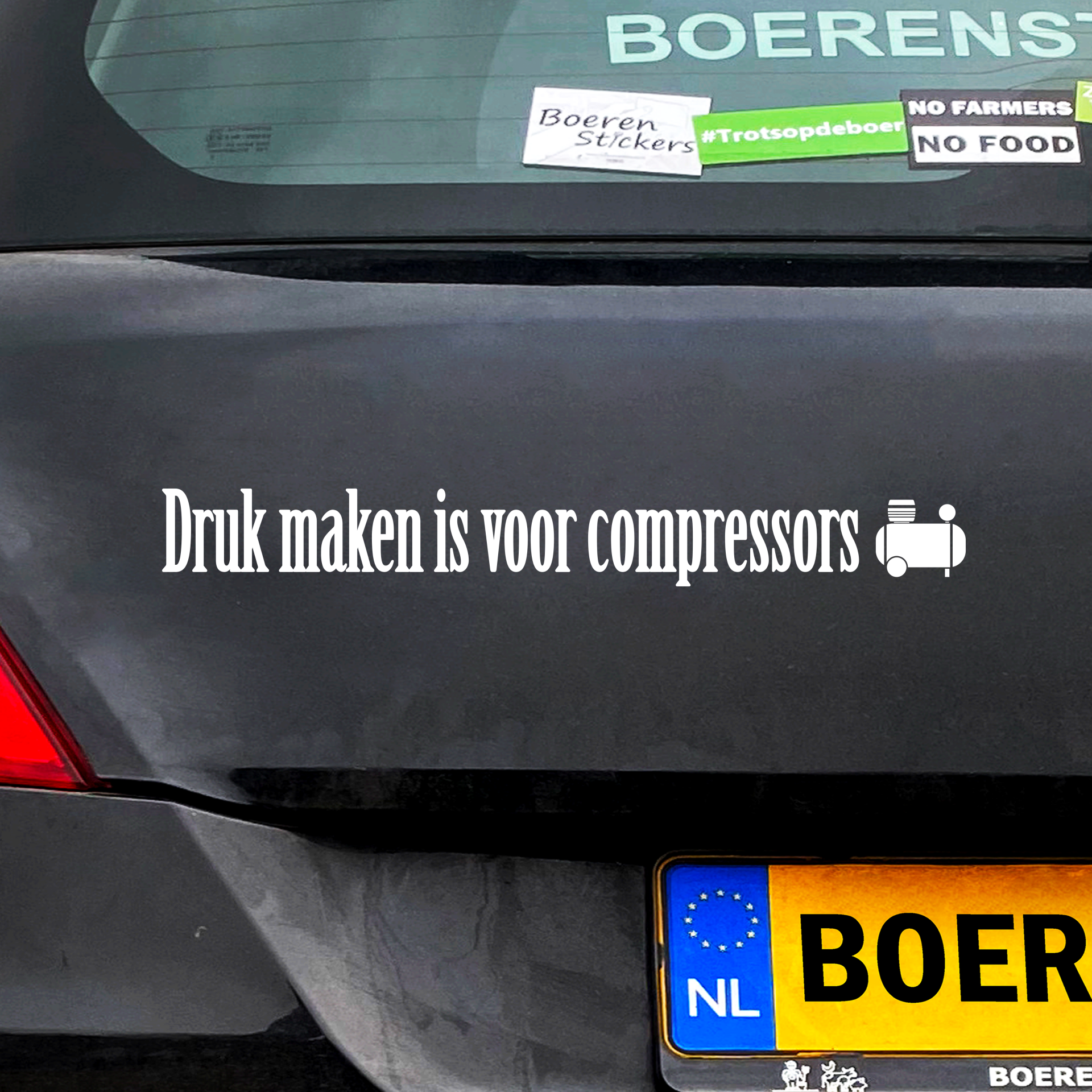 Druk maken is voor compressors | Raamsticker