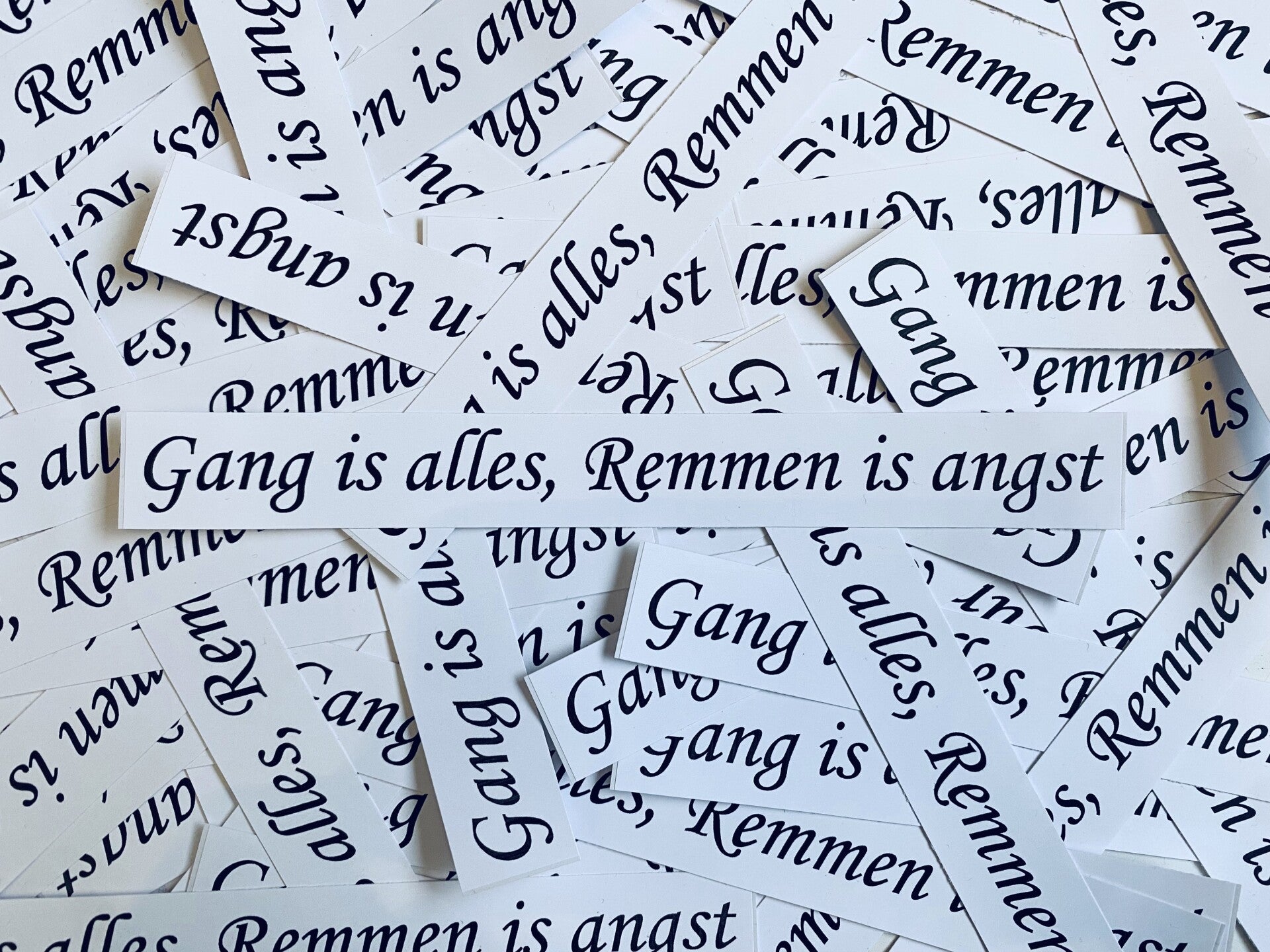 Gang is alles, Remmen is angst
