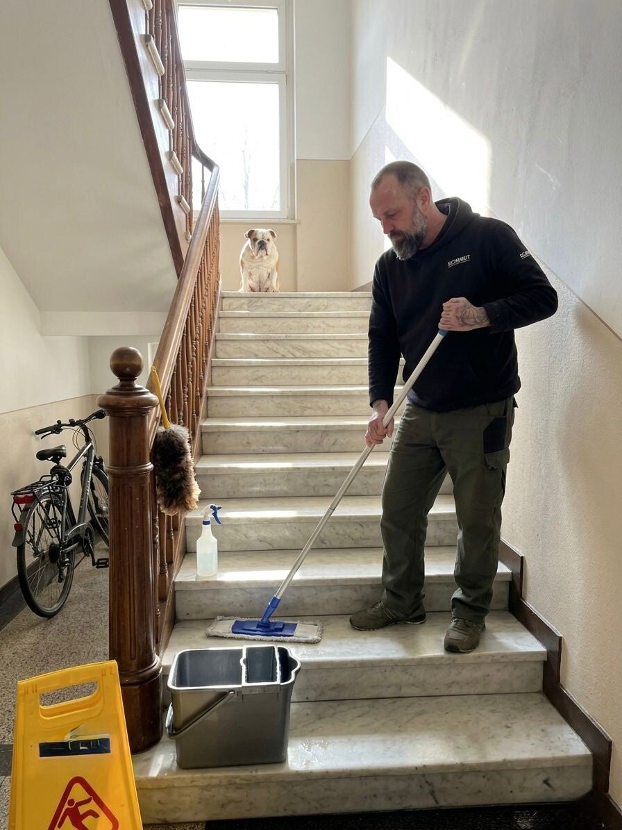 Christian Schmidt bei der Treppenhausreinigung in Berlin
