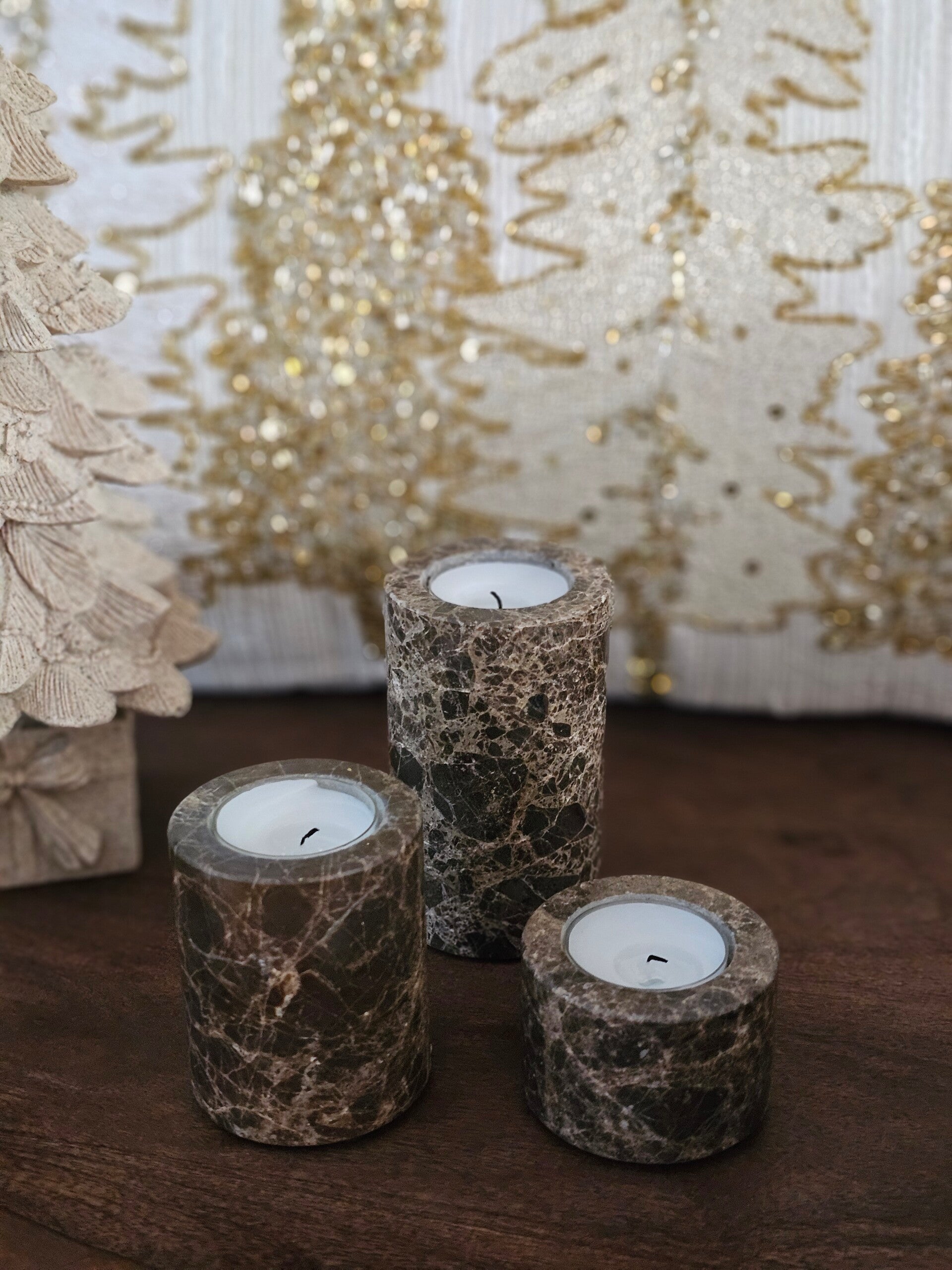 Waxinelichthouders Tavertine Brown S, M en L