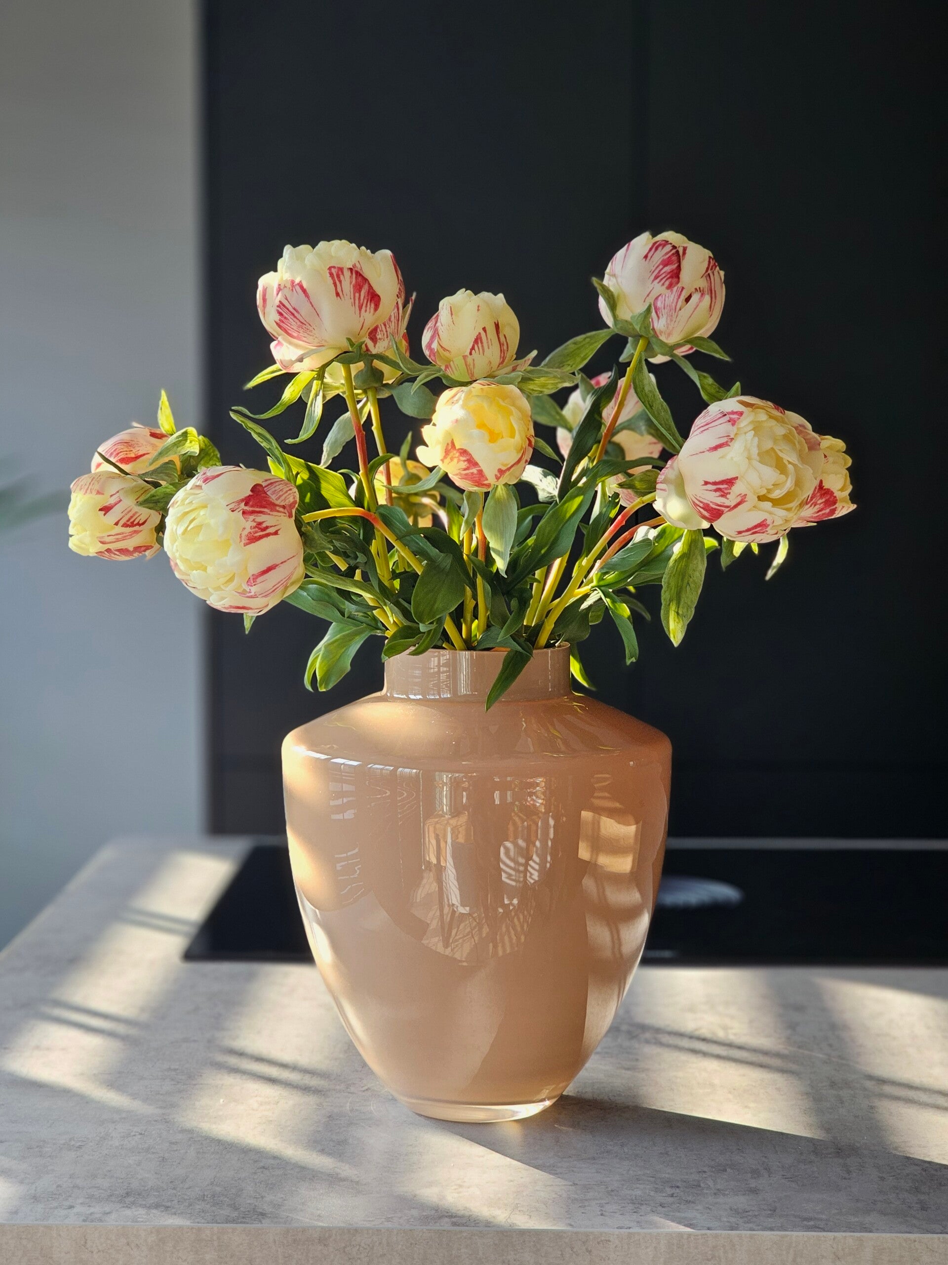 Real Touch Pioenrozen Creme maat S 48cm ( Bundel van 3)