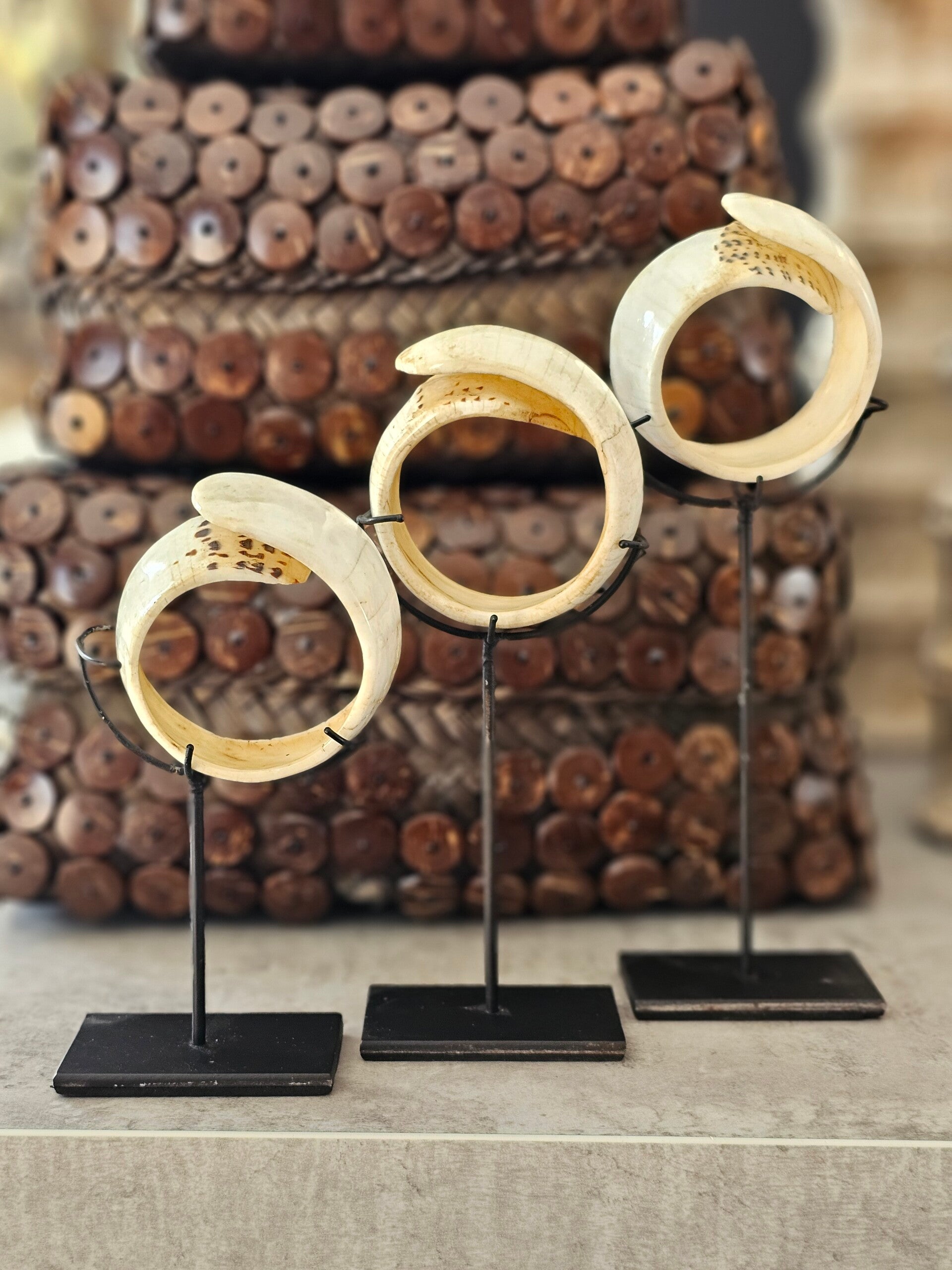 Moana schelpenringen op voet (set van 3)