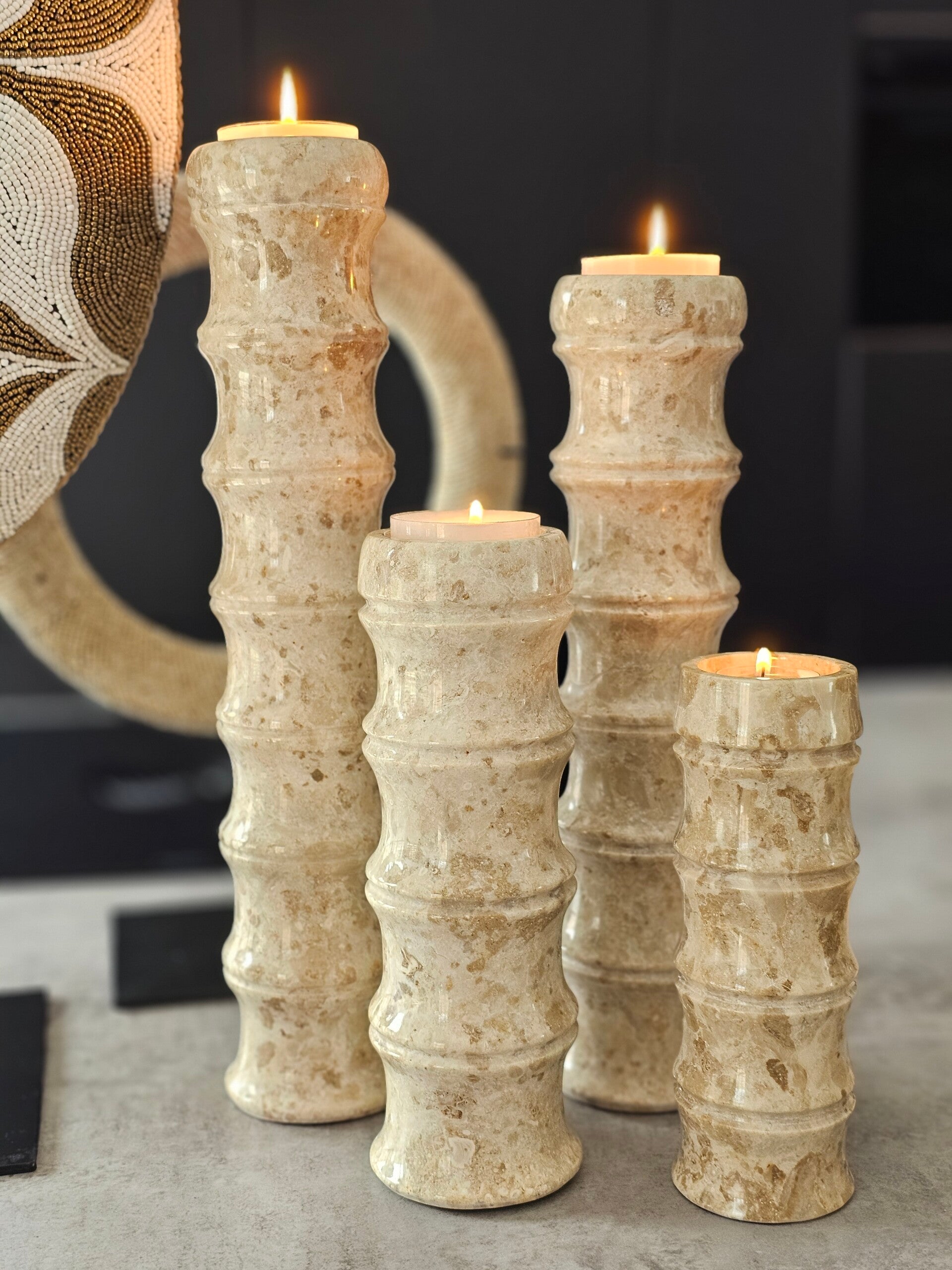 Kandelarenset Marmer Bamboo (set van 4)