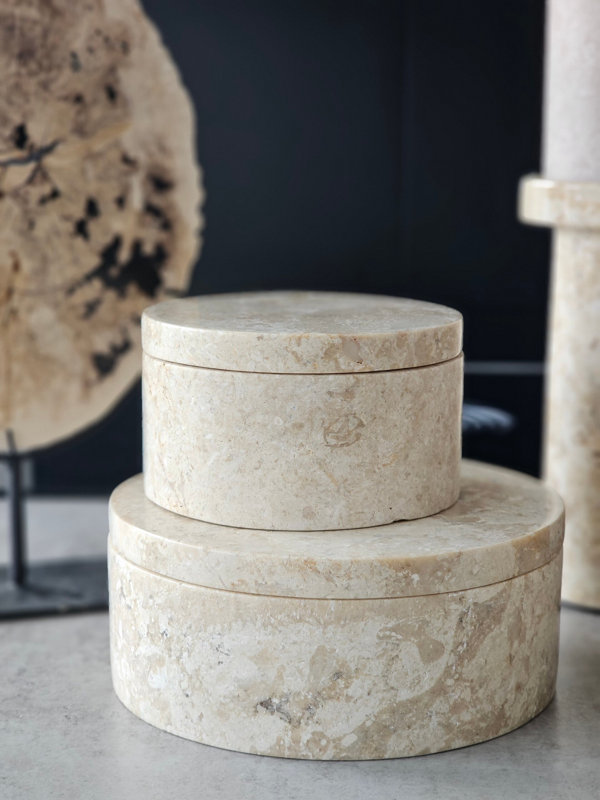 Marmeren Opbergpot rond ( set van 2 )