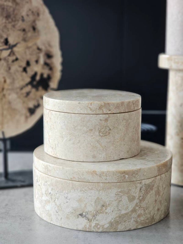 Marmeren Opbergpot rond ( set van 2 )