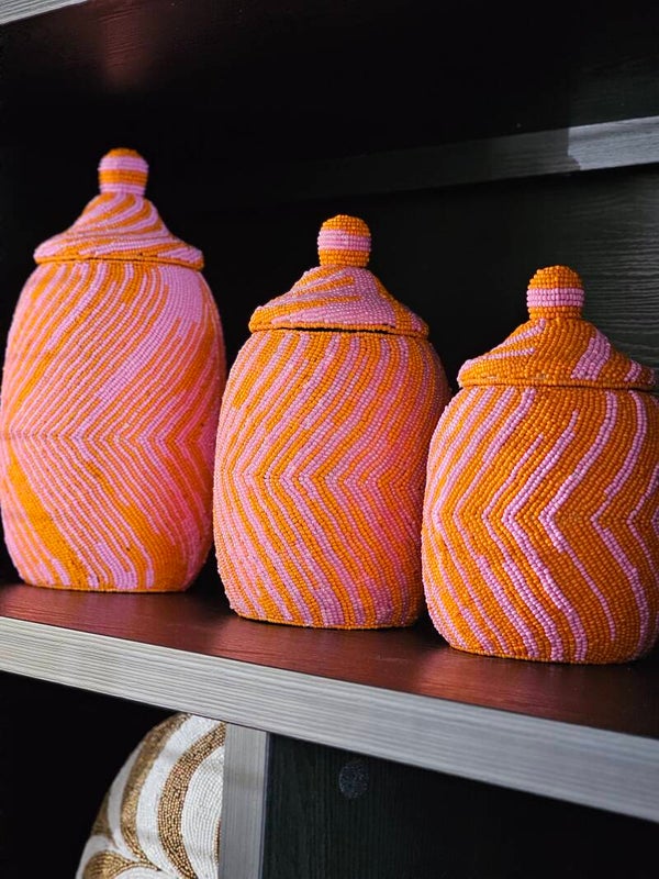 Houten Kralenpotjes " Flowerpower " set van 3