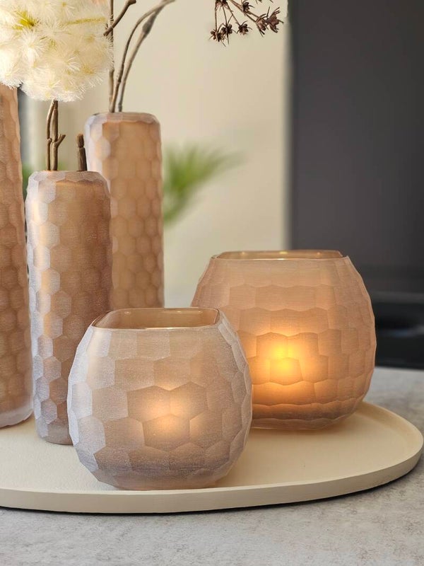 Theelichthouder Amaria honeycomb Beige ( S en L )