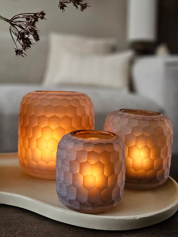 Theelichthouder " Vaela " Honeycomb beige ( Maat S, M en L)
