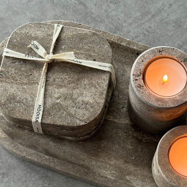 Mooise Titanium Travertine Onderzetters ( set van 4)