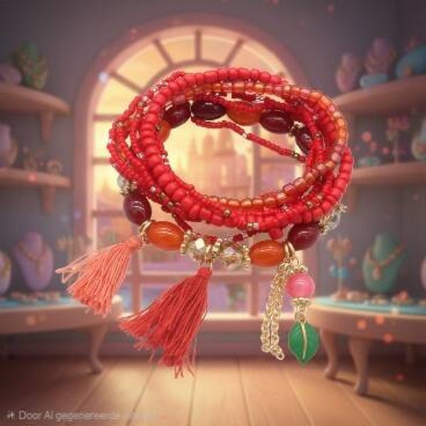 glassbead Armband Bedel Rood
