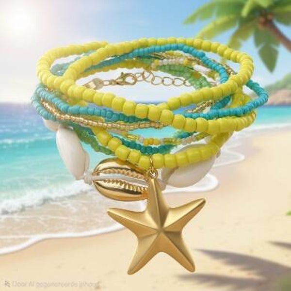 Glassbead armband bedel Geel/Mint