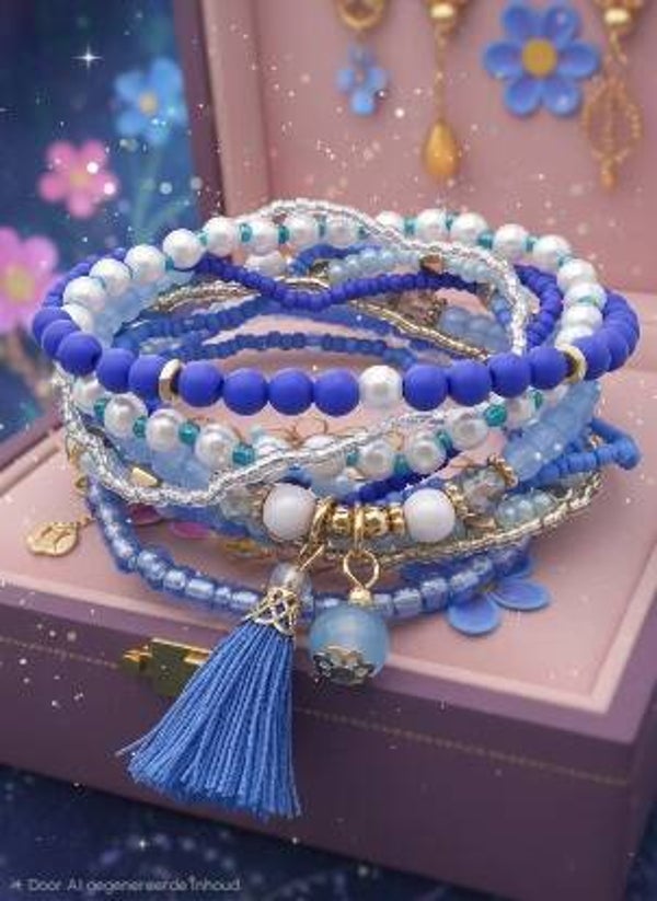 Glassbead Armband bedel Blauw/wit