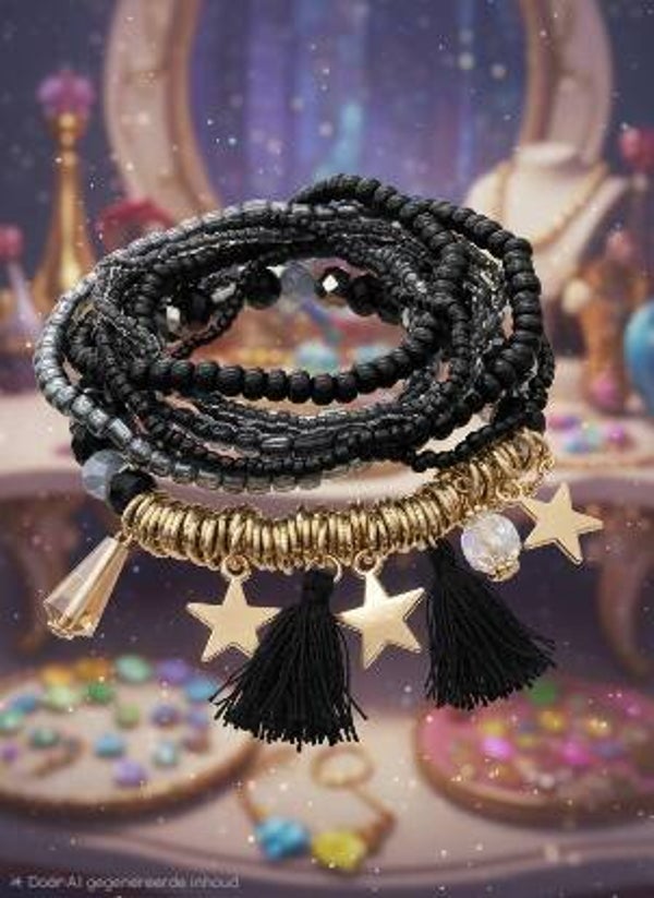 Glassbead Armband bedel Zwart