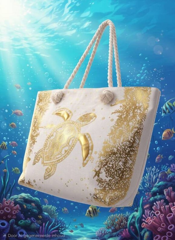 Strandtas Schildpad wit-goud