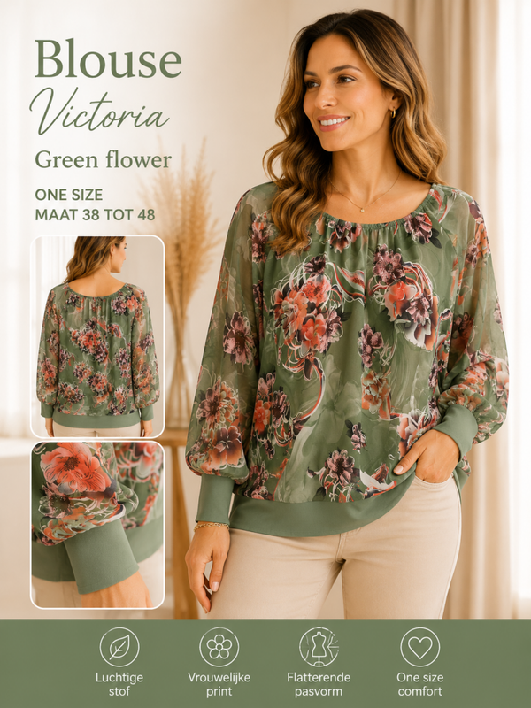 Blouse Victoria Green Flower