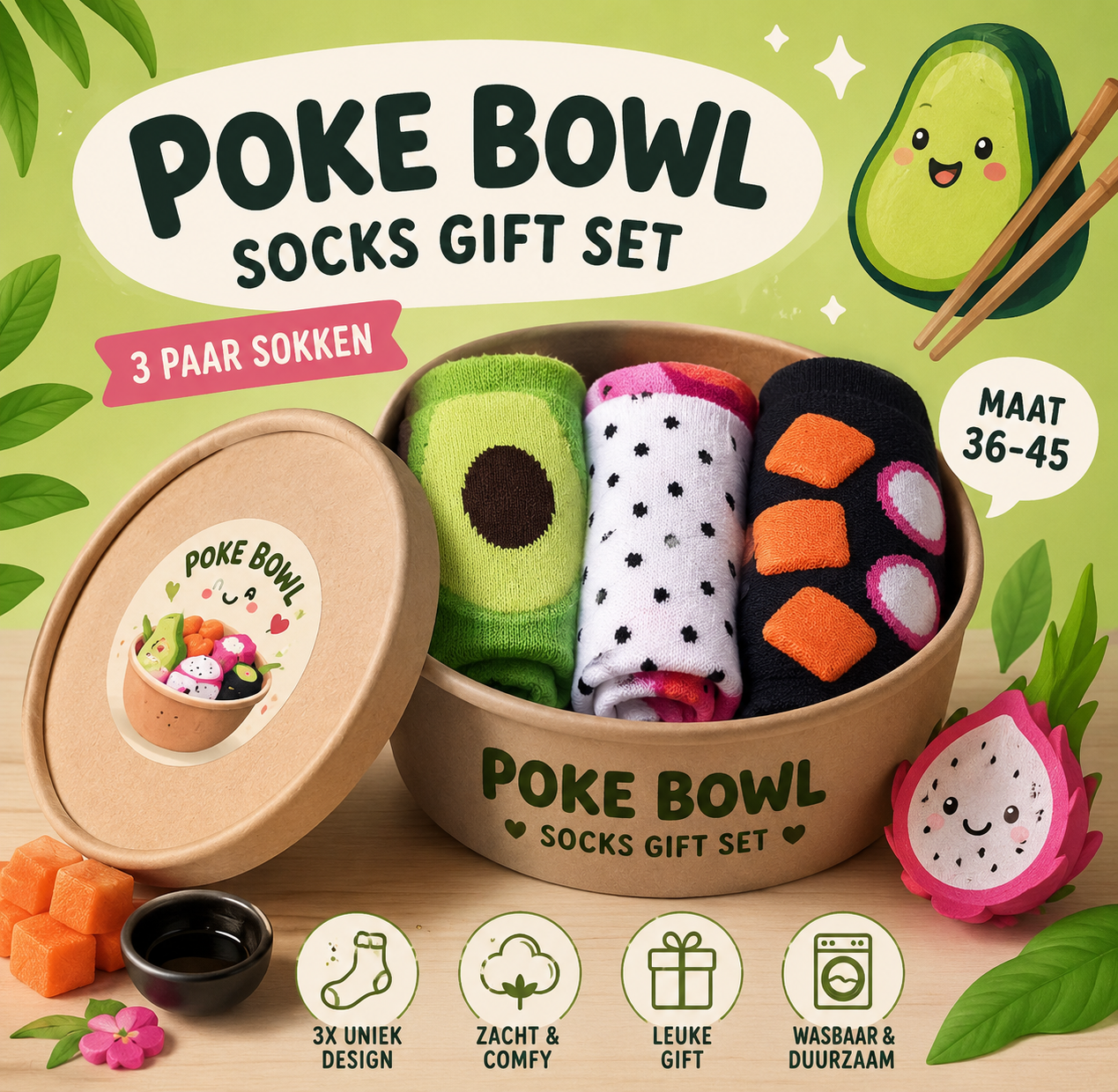 Giftset sokken Poke Bowl