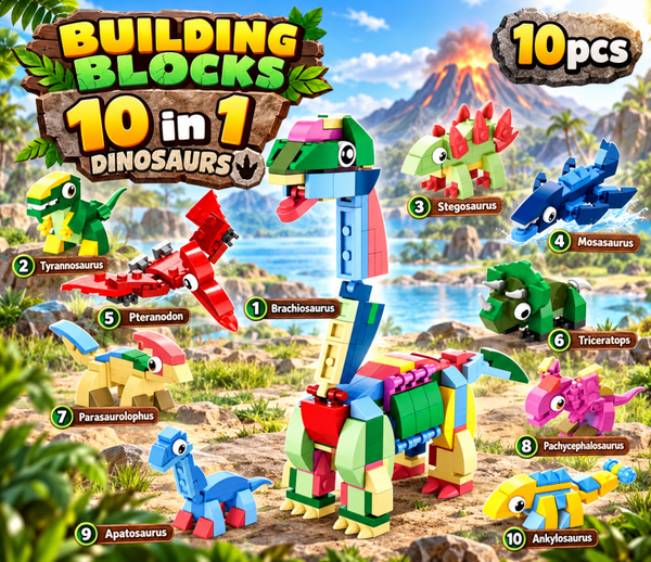 Building Blocks 10 in 1 Dinosaurs - 10pcs