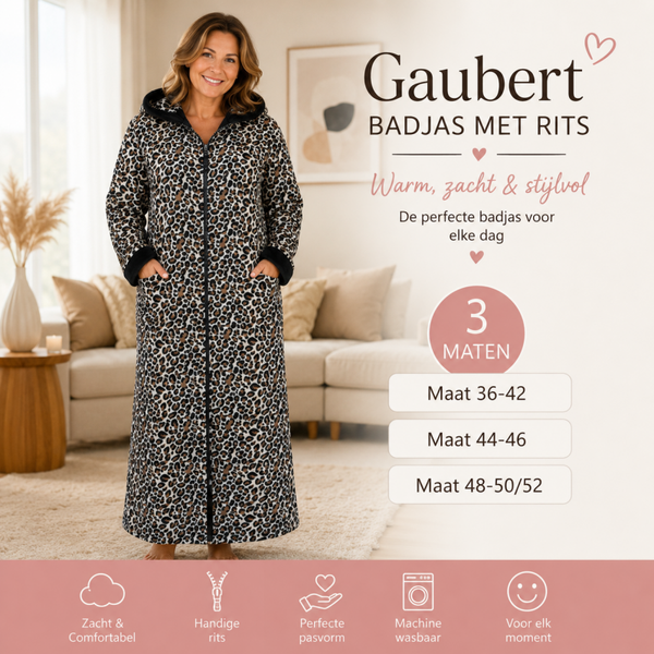 Gaubert badjas met rits panterbruin
