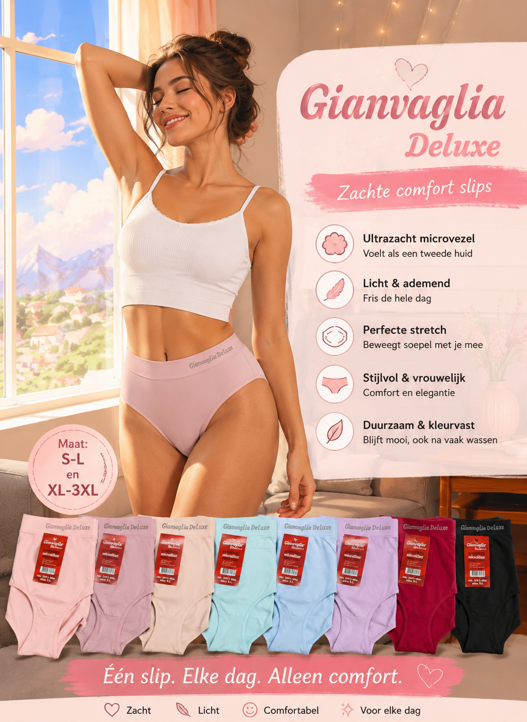 Gianvaglia deluxe Dames Naadloze Microfiber Taille Slips