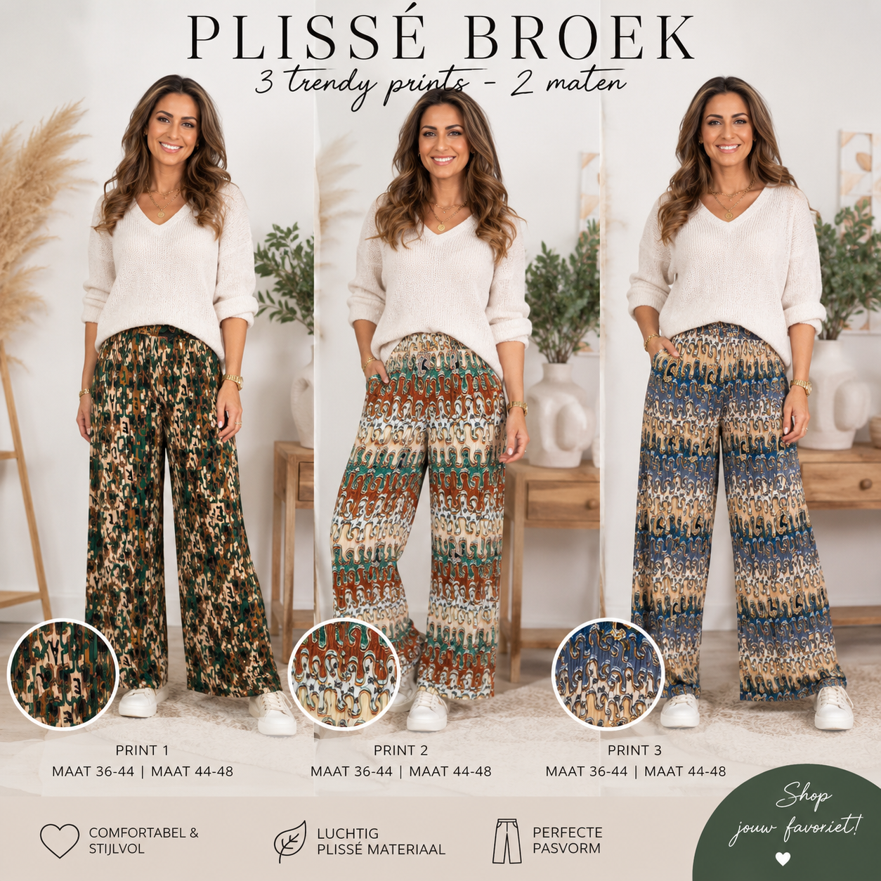 Plissé broek print