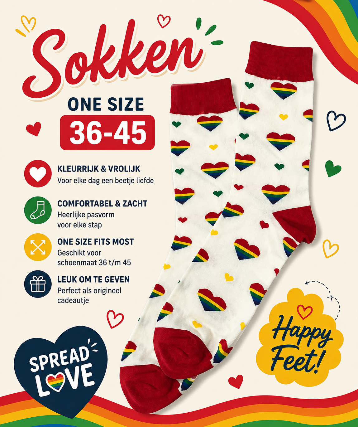 Sokken Regenboog hart