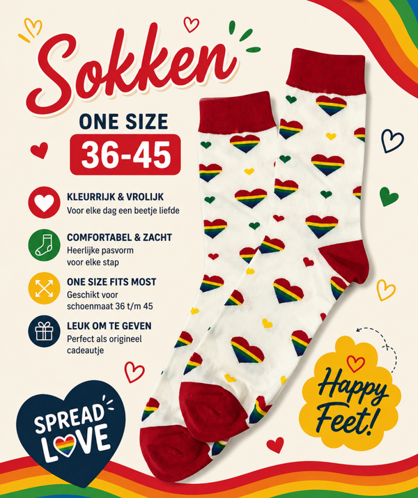 Sokken Regenboog hart
