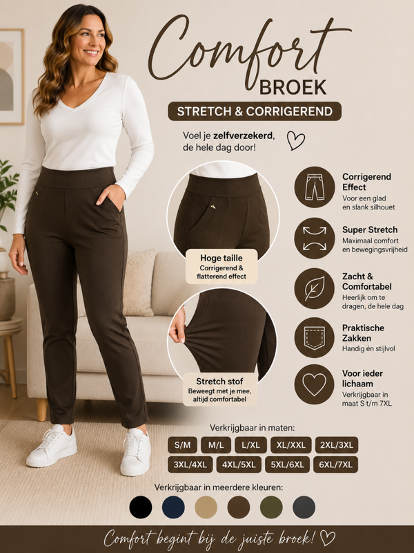 Comfort broek basic donkerbruin