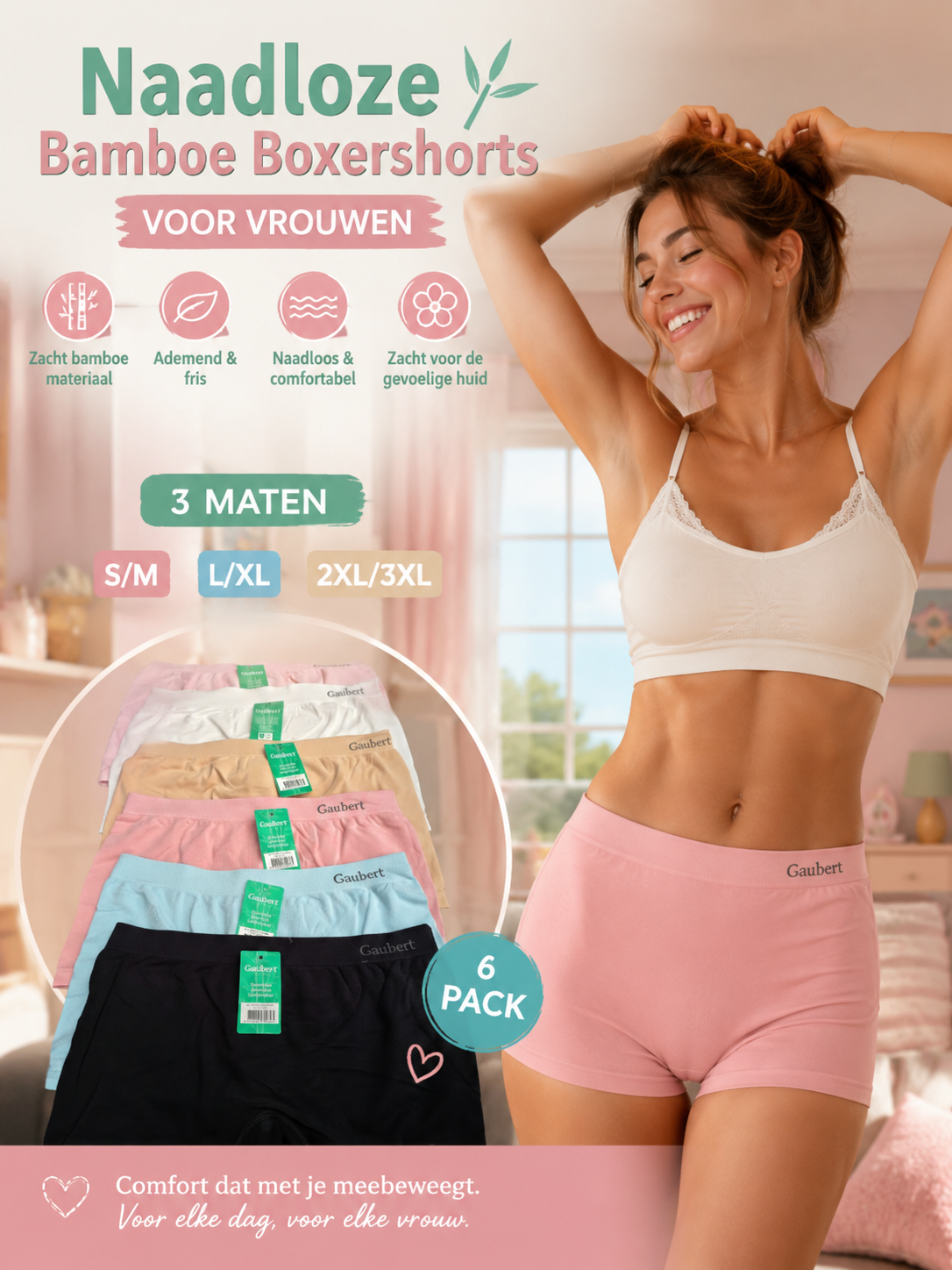 Gaubert Naadloze Bamboe Boxershorts Dames