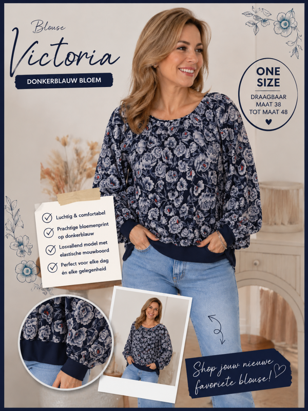 Blouse Victoria donkerblauw bloem