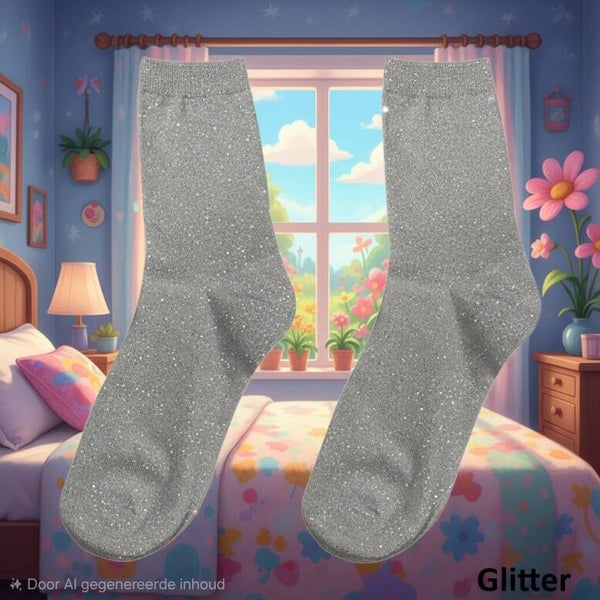 Sokken glitter zilver