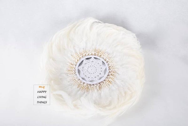 Feather - Juju Round - chicken feathers With Shells And Crochet-White - L