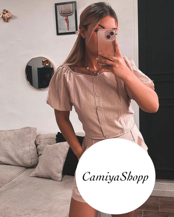 Haut manche bouffante beige