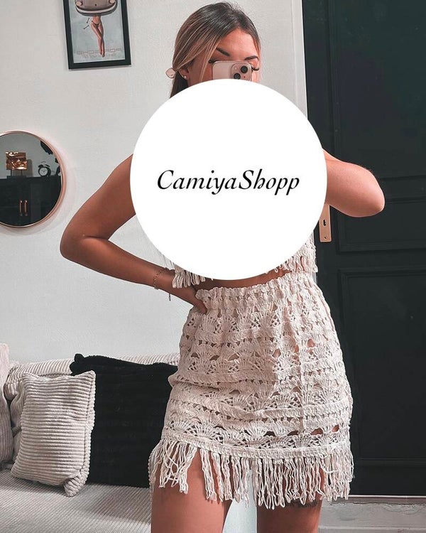 Jupe macramé beige