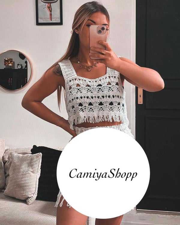 Top macramé blanc