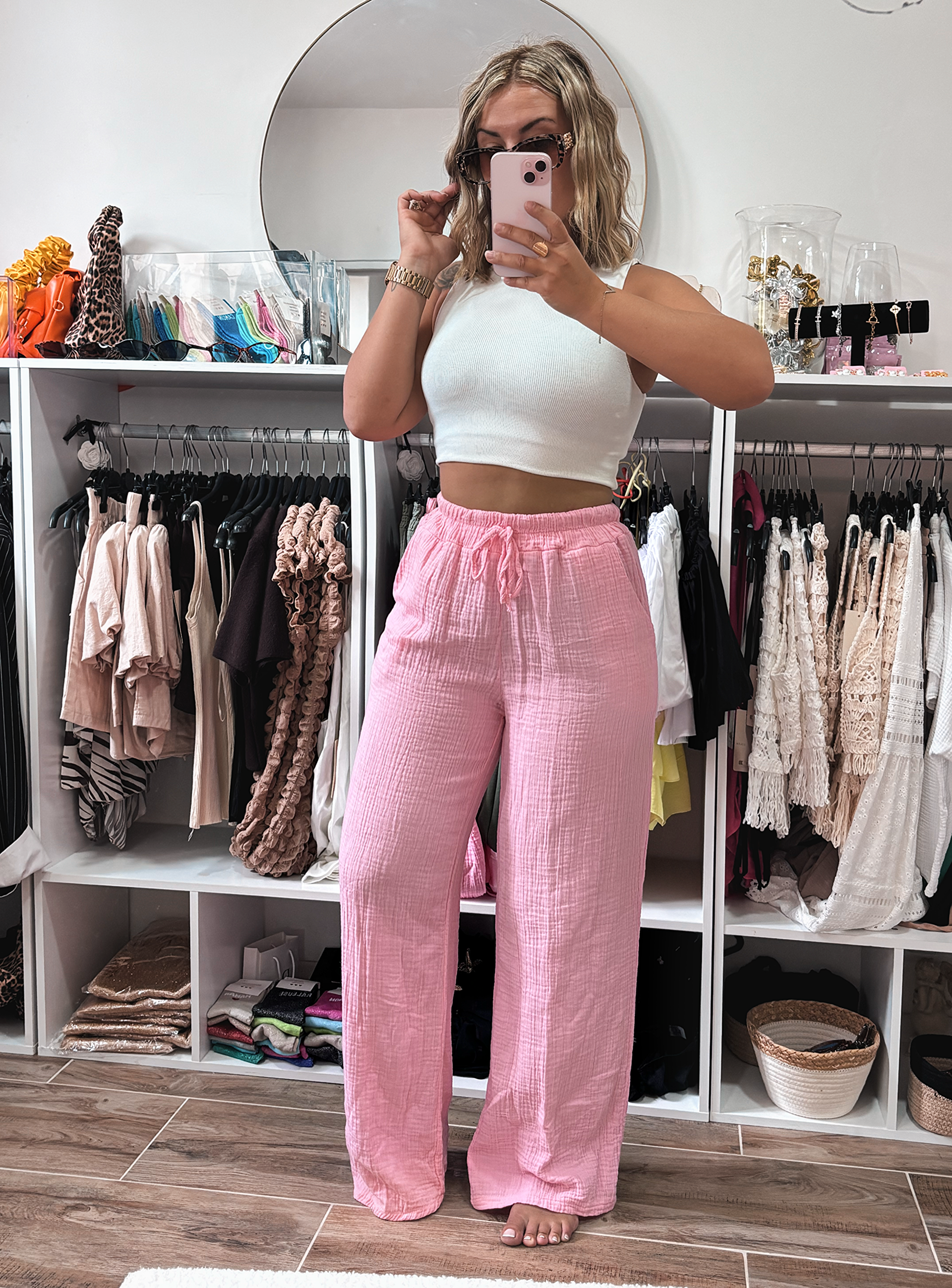Pantalon lin rose